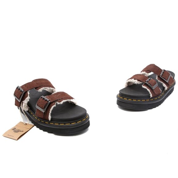 Dr. Martens Suede Leather Sandals Faux Fur Lined DOC MYLES Buckles Slides Brown - Picture 12 of 12